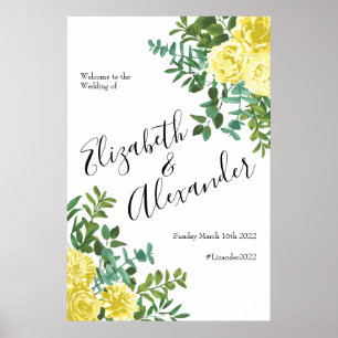 Poster Mariage floral pastel jaune clair Peony Rose