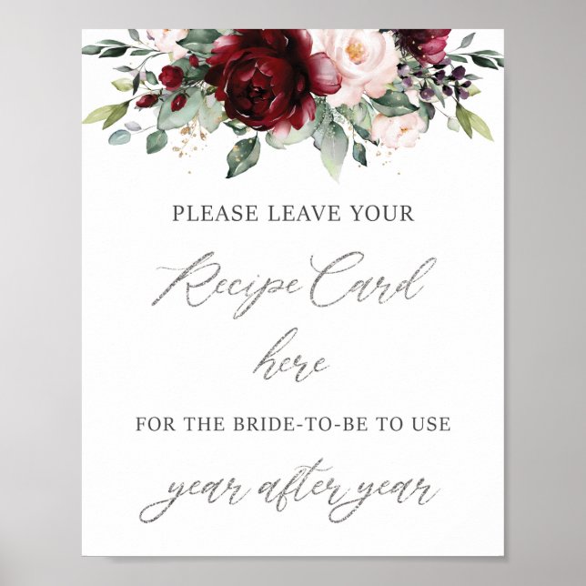 Poster Mariage Floral Rose Bourguignon Rose Pâle Apportez (Devant)