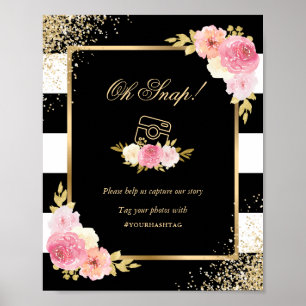 Poster Mariage Floral rose Noir SIGNE DES RÉSEAUX SOCIAUX