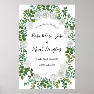 Poster Mariage floral rose noire et blanche