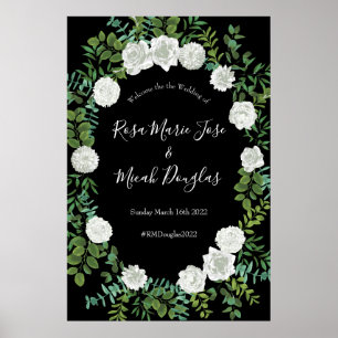 Poster Mariage floral rose noire et blanche