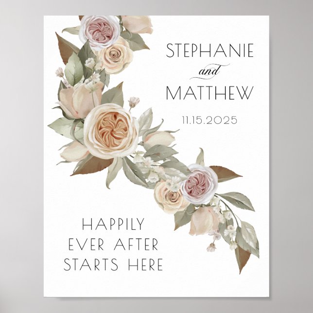 Poster Mariage floral rose poivré (Devant)
