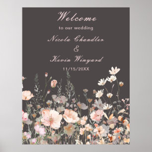 Poster Mariage floral rose rose rose fleur sauvage