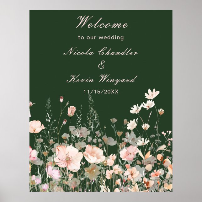 Poster Mariage floral rose rose rose fleur sauvage (Devant)