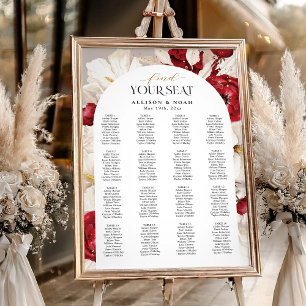 Poster Mariage floral rouge rubis et blanc trouvent votre