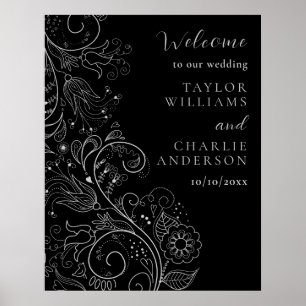 Poster Mariage floral soyeux et noir