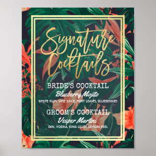 Poster Mariage floral tropical - Menu Consommation