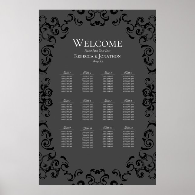Poster Mariage gothique gris et noir (Devant)