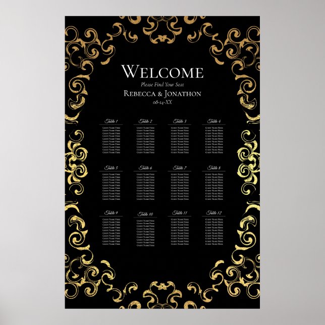 Poster Mariage gothique or et noir (Devant)