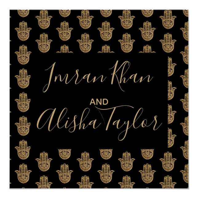 Poster Mariage indien Enregistrer la date Gold hamsa Henn (Devant)