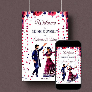 Poster Mariage indien Mehndi Sangeet signe moderne d'accu