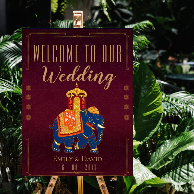 Poster Mariage indien traditionnel Red Gold (Red Gold Traditional Indian Wedding Welcome Poster)