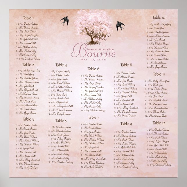 Poster Mariage Inséparable simple Pink Heart Leaf Tree (Devant)