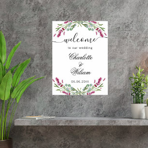 Poster Mariage lavande rose eucalyptus vert bienvenue