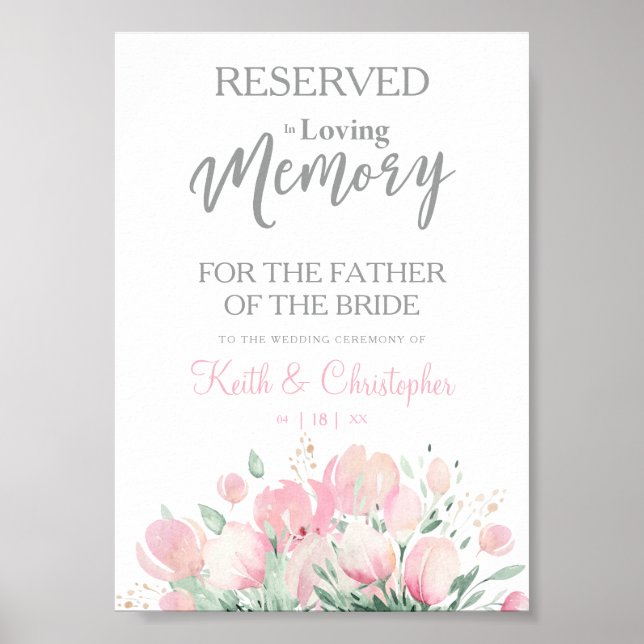Poster Mariage Love Mémoire Réservé Siège Floral Wreath (Devant)