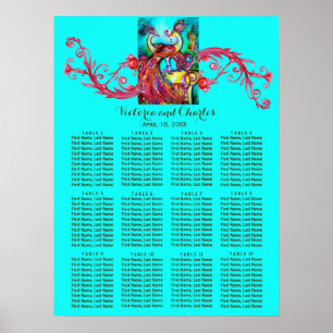 Poster MARIAGE LOVE PEACOCKS Red Swirl Bleu Seigneurs