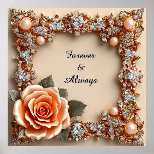 Poster Mariage Luxe Rose Péché Or Diamants Perles