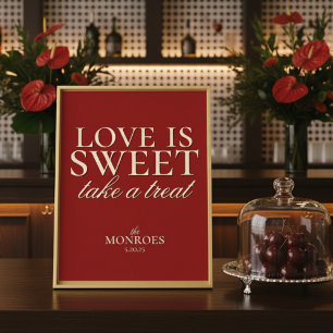 Poster Mariage Luxueux Élégant Rouge L'amour est Doux Des