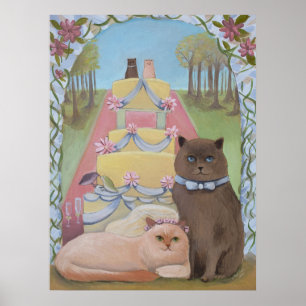 Poster Mariage mariée et couple de chats