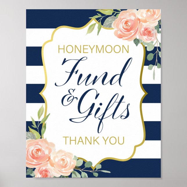 Poster Mariage Marine et Gold Foil 8x10" (Devant)