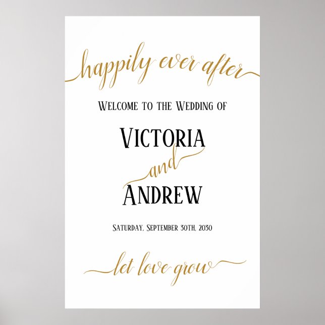 Poster Mariage minimal de script or moderne (Devant)