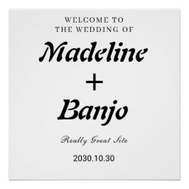 Poster Mariage minimaliste calligraphie noir et blanc 