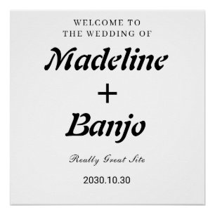 Poster Mariage minimaliste calligraphie noir et blanc 