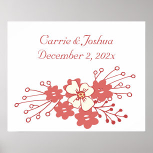 Poster Mariage minimaliste des fleurs rouges et blanches