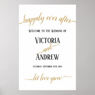 Poster Mariage minimaliste écriture dorée moderne