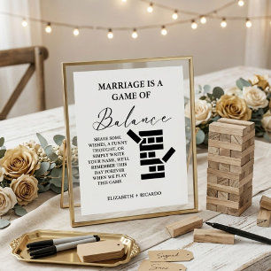 Poster Mariage minimaliste moderne Jenga - Panneau du liv