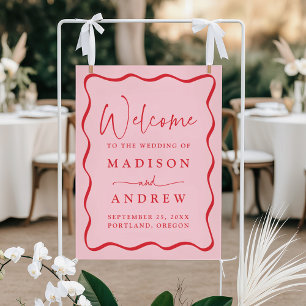 Poster Mariage moderne à trame rose et rouge