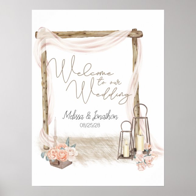 Poster Mariage moderne Boho rose élégant Floral (Devant)