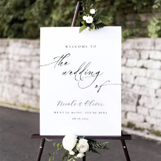 Poster Mariage moderne calligraphié noir et blanc de bien