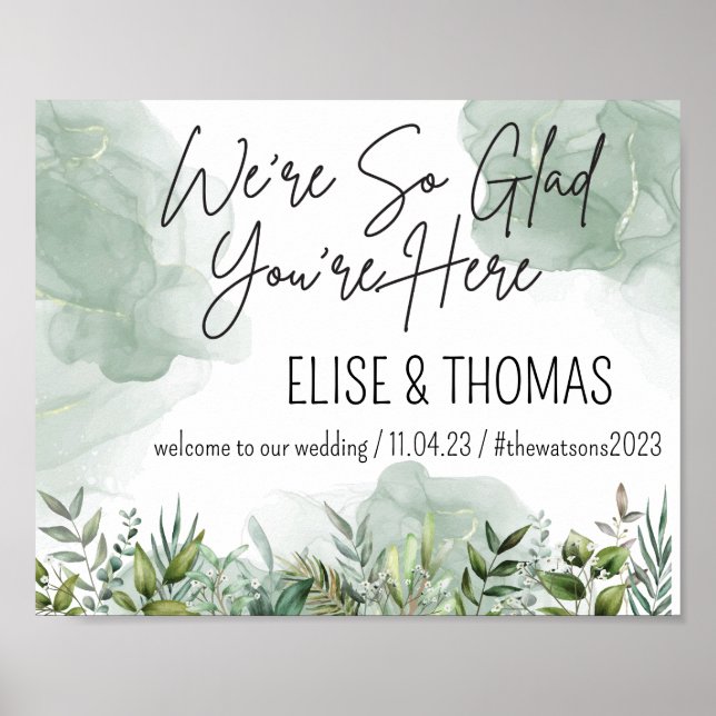 Poster Mariage moderne Eucalyptus Green Foliing Bienvenue (Devant)