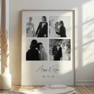 Poster Mariage Moderne Personnalisé Collage 4 Photos