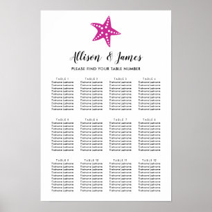 Poster Mariage moderne Starfish Carte de siège Fuchsia ro