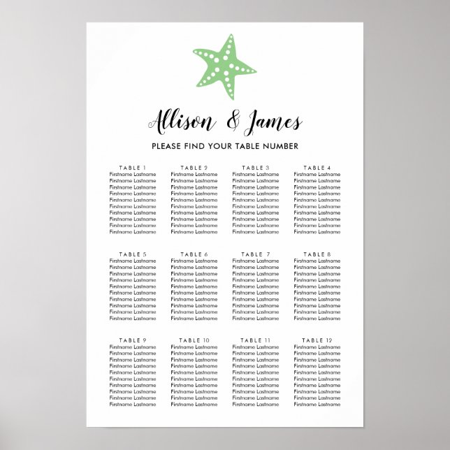 Poster Mariage moderne Starfish Signal, Vert (Devant)
