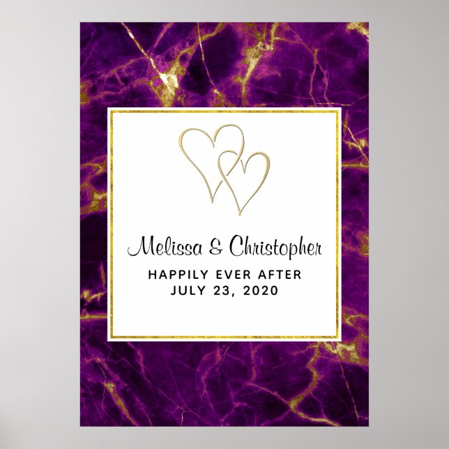 Poster Mariage moderne violet et or marbre Abstrait (Devant)