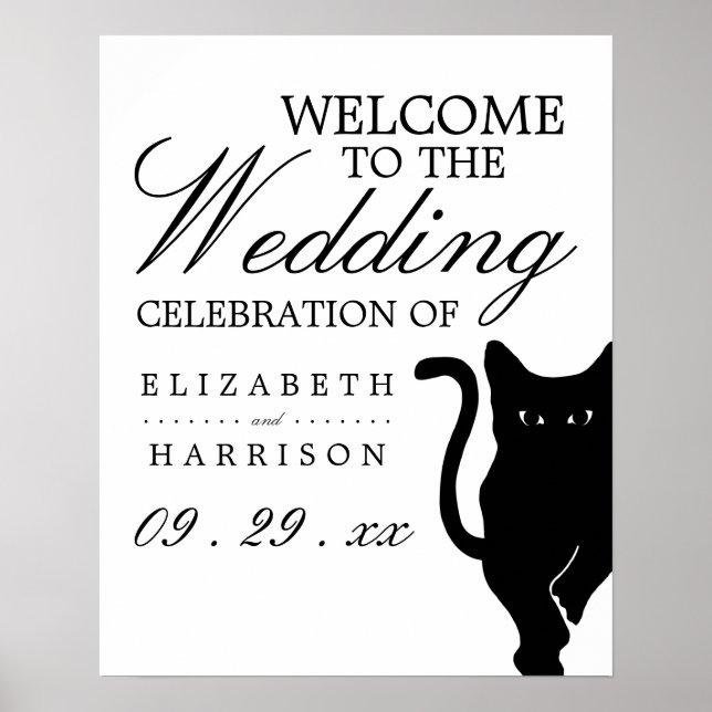 Poster Mariage moderne Whimsical Black Cat Bienvenue (Devant)