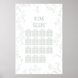 Poster Mariage Monogramme Élégant Sage Feuille