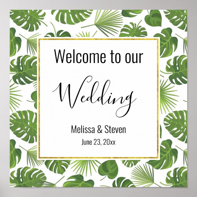 Poster Mariage Motif Feuille élégant Green Tropical (Devant)
