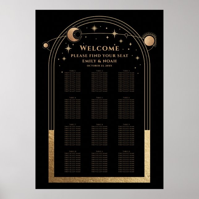 Poster Mariage mystique Black Gold Sun Moon Stars (Devant)