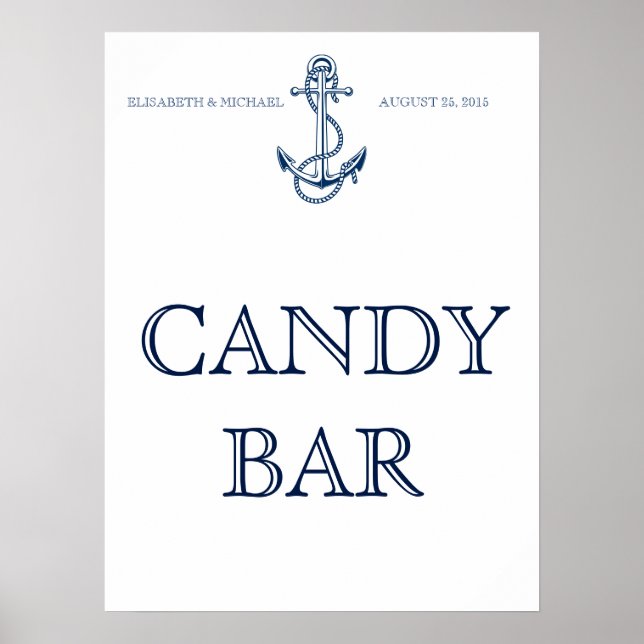 Poster Mariage nautique, Barre de bonbons ou votre texte (Devant)