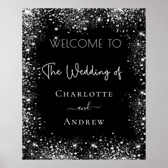 Poster Mariage noir argent parties scintillant signe de b (Devant)