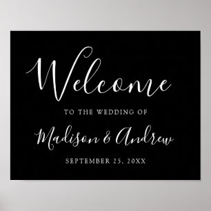 Poster Mariage noir de script tendance Bienvenue