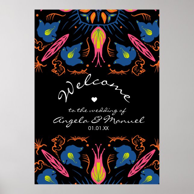 Poster Mariage noir floral indien éléphant (Devant)