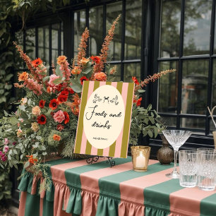 Poster Mariage « Nourriture et Boissons » rayé vert rose