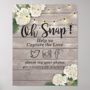 Poster Mariage Oh Snap Hashtag Wood Floral String Lights