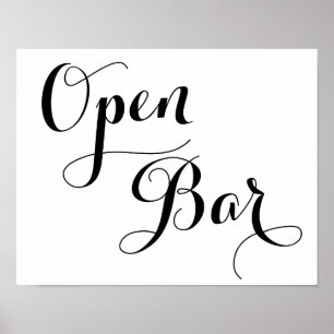 Poster Mariage Open Bar Signer Noir Et Blanc