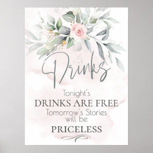 Poster Mariage   Panneau de la barre florale rose de feui